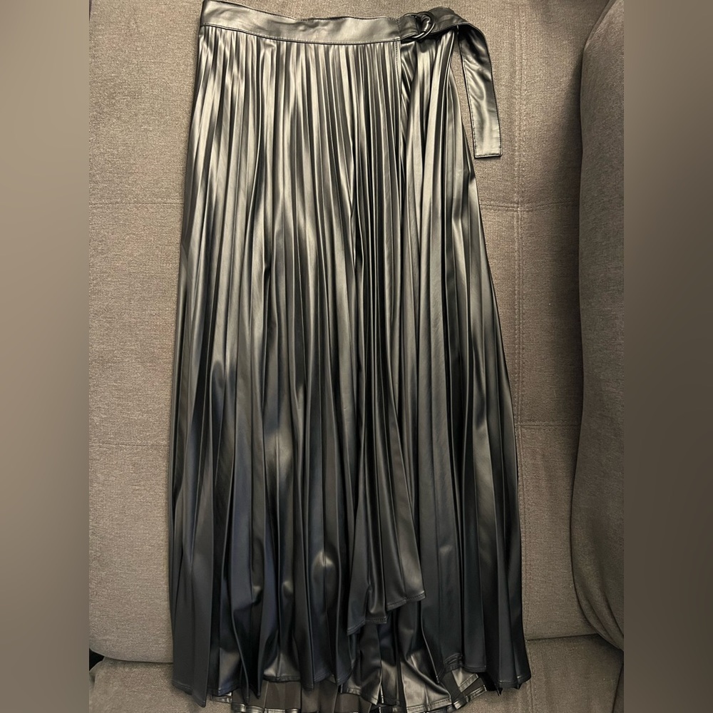Zara Faux Leather Pleated Midi Skirt